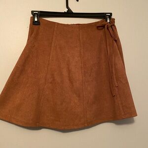 Brown Faux Suede Wrap Gored A-line Mini Skirt With Side Tie